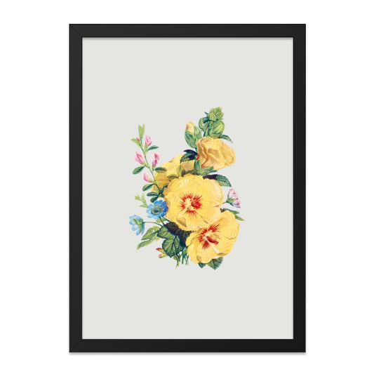 Yellow Hibiscus Wall Art, Vintage Floral Print, Botanical Wall Decor, Flower Arrangement, Antique Illustration, Home Decor - Tawshia