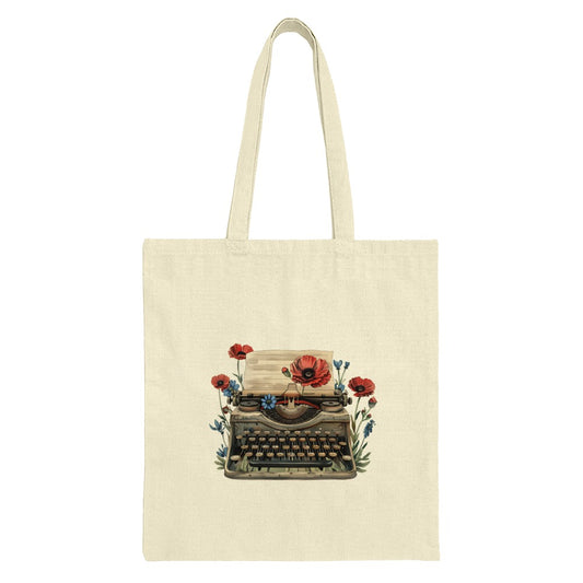 Floral Typewriter Tote Bag, Vintage Style Bag, Unique Design, Gift for Writer, Book Lover, Everyday Tote (138 characters) - Tawshia