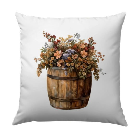 Floral Barrel Pillow, Rustic Decor Throw Pillow, Farmhouse Accent Pillow, Country Style Cushion, Vintage Flower Arrangement Pillow - Tawshia