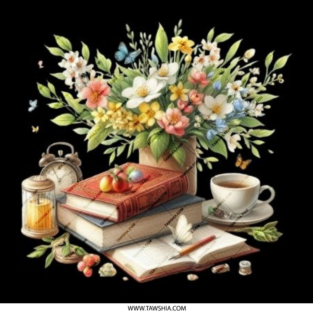 Floral Books Pinback Button, Cozy Reading Nook Art Badge, Book Lover Gift, Stack of Books, Butterfly Button, Tea Cup Pinback Button - Tawshia
