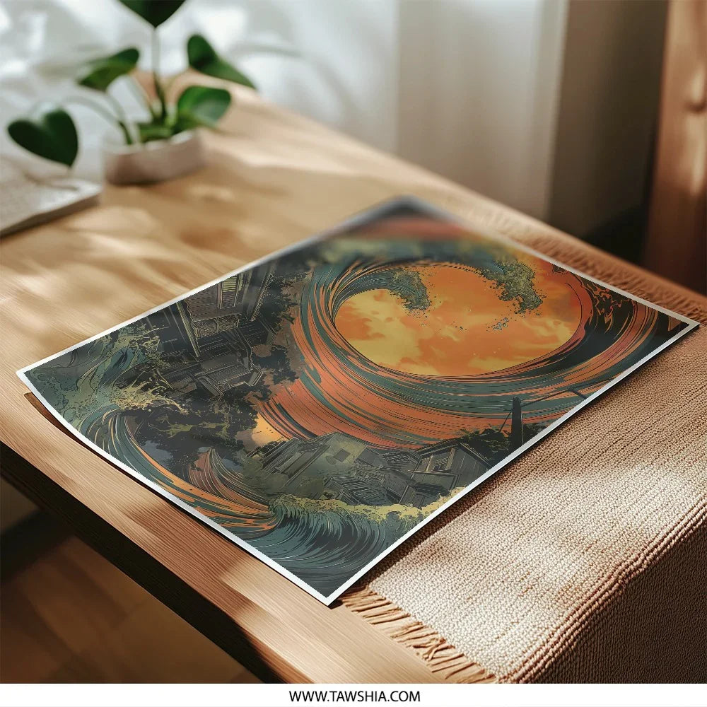 Giant Wave Photographic Print, Fantasy Art Print, Surreal Seascape, Japanese Inspired Artwork, Unique Wall Decor - Tawshia