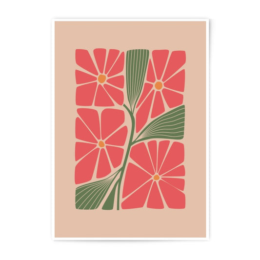 Retro Floral Photographic Print, Geometric Flower Art, Mid Century Modern Wall Decor, Abstract Botanical Print, Pink and Green Home Art - Tawshia