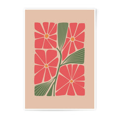 Retro Floral Photographic Print, Geometric Flower Art, Mid Century Modern Wall Decor, Abstract Botanical Print, Pink and Green Home Art - Tawshia