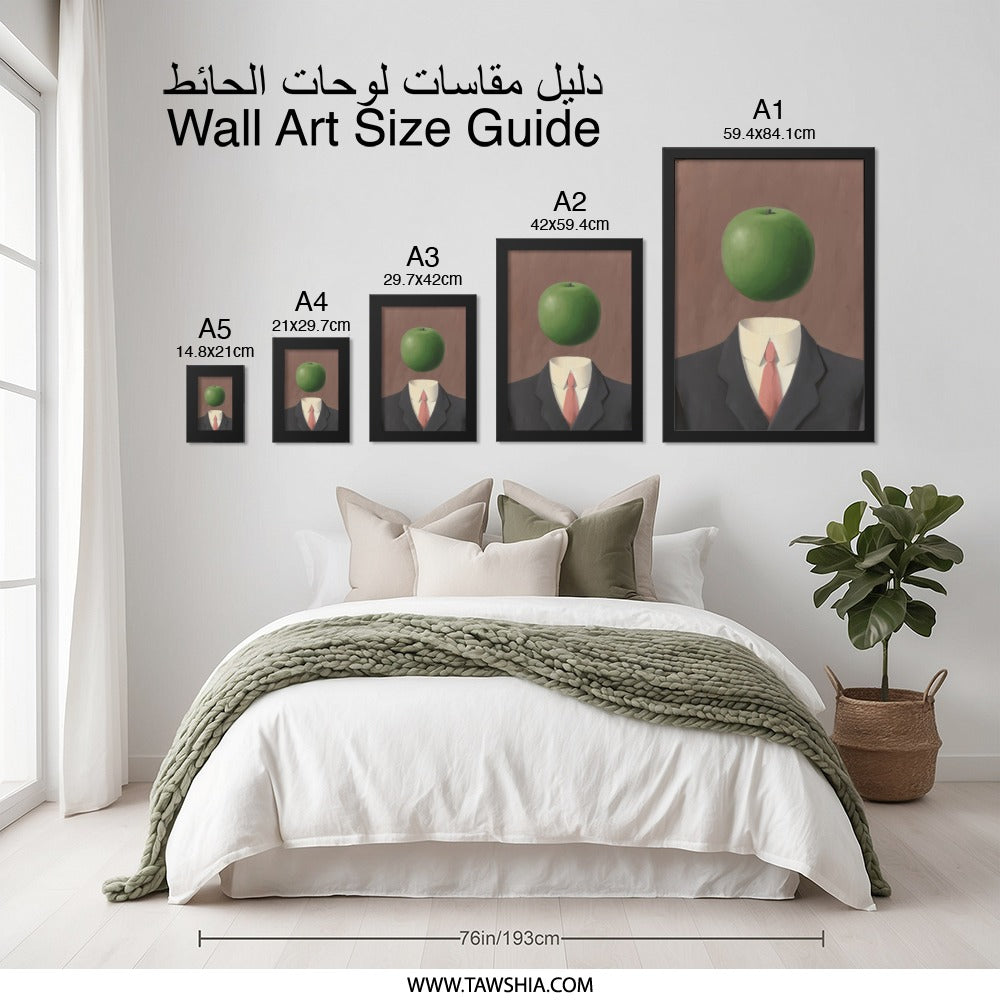 Son of Man Wall Art, Rene Magritte Print, Surrealist Decor, Apple Head Man Artwork, Framed Art Print, Office Decor, Home Wall Art - Tawshia