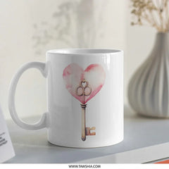 Heart Key Mug, Romantic Mug, Watercolor Heart, Key to my Heart, Coffee Lover, Gift for Her, Valentine's Day Gift, Unique Mug - Tawshia