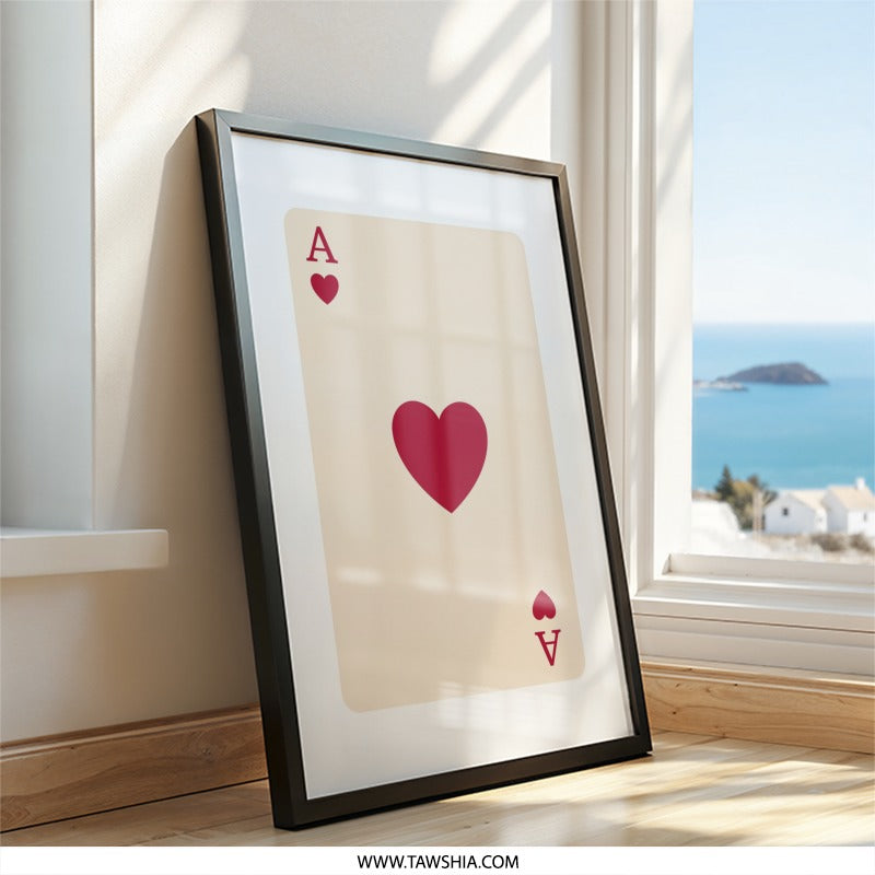 Ace of Hearts Wall Art, Playing Card Art Print, Modern Card Wall Decor, Minimalist Wall Art, Gamer Gift, Card Player Decor - Tawshia