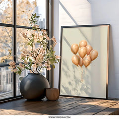 Gold Balloons Wall Art, Celebration Print, Party Decor, Elegant Balloons Art, Nursery Wall Decor, Festive Artwork, Golden Balloons Design - Tawshia