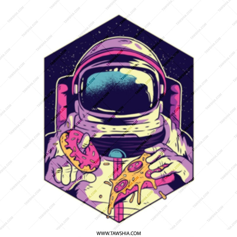 Astronaut Eating Pizza and Donut Graphic Art product