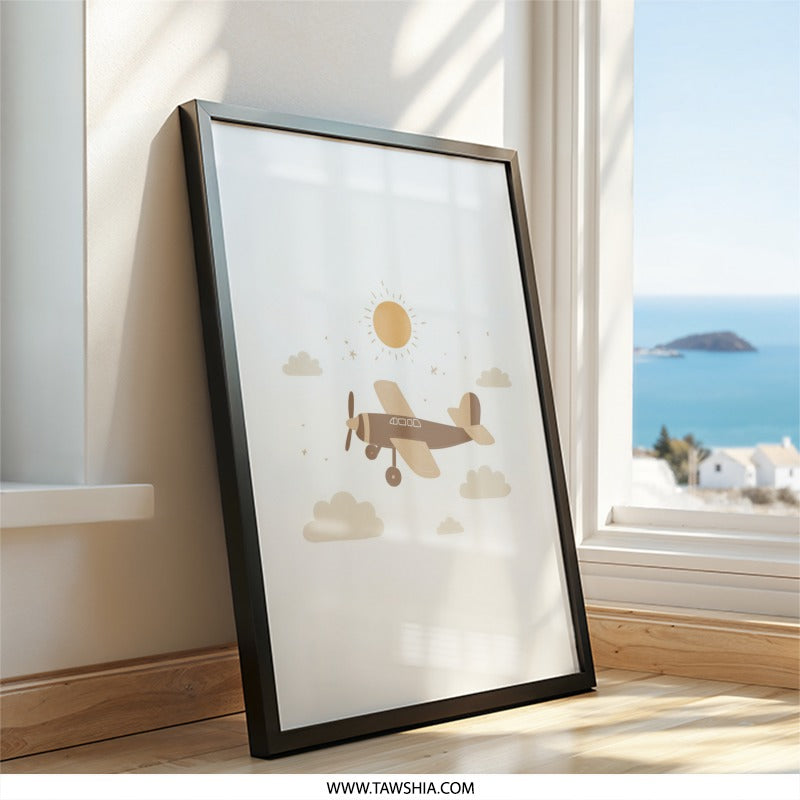 Airplane Wall Art, Nursery Decor, Kids Room Art, Flying Airplane Art, Airplane Decor, Baby Room Art, Airplane Print, Wall Decor - Tawshia