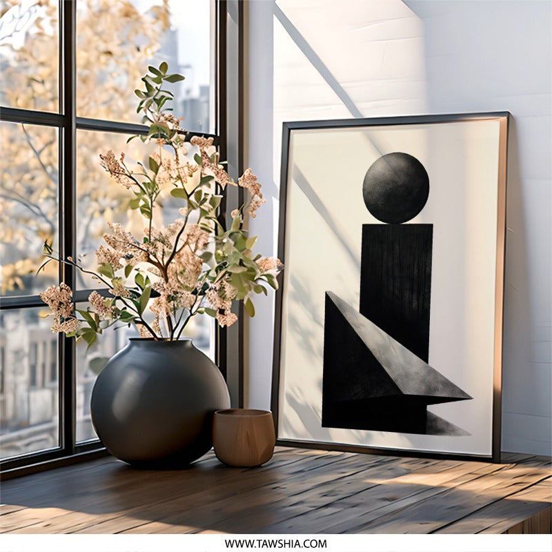 Abstract Geometric Wall Art, Modern Art Print, Black and White Shapes, Contemporary Home Decor, Minimalist Wall Decor - Tawshia