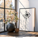 Minimalist Flower Wall Art, Botanical Print, Black and White Floral Art, Simple Line Drawing, Modern Home Decor, Unframed Art - Tawshia