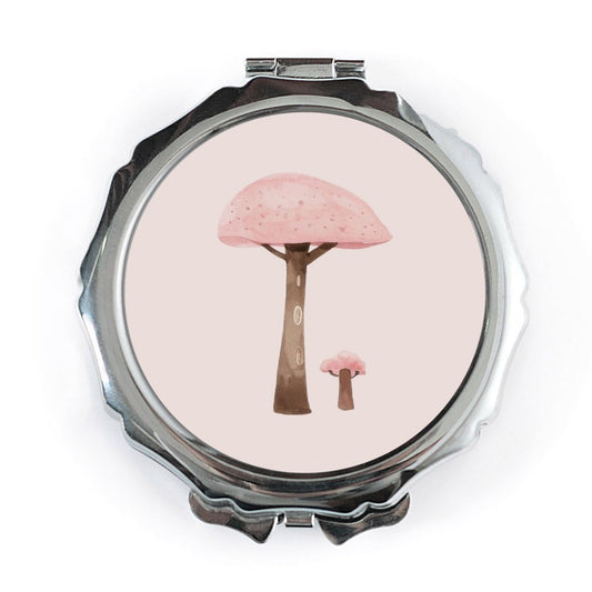 Pink Mushroom Pocket Mirror, Cute Fungi Compact Mirror, Travel Size Makeup Mirror, Cosmetic Mirror, Gift for Her, Aesthetic Mirror - Tawshia