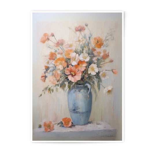 Floral Photographic Print, Poppy Flower Bouquet, Orange and White Blooms, Still Life Artwork, Vintage Style Art Print, Home Decor - Tawshia