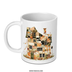 Whimsical House Mug, Patchwork Building Art, Cute Home Design Coffee Mug, Unique Architecture Lover Gift, Cozy Drinkware, Quirky Mug Present - Tawshia