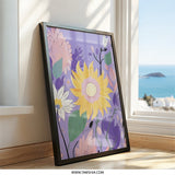 Sunflower Wall Art, Floral Illustration Print, Lavender Botanical Art, Nature Home Decor, Flower Artwork, Vibrant Wall Decor - Tawshia