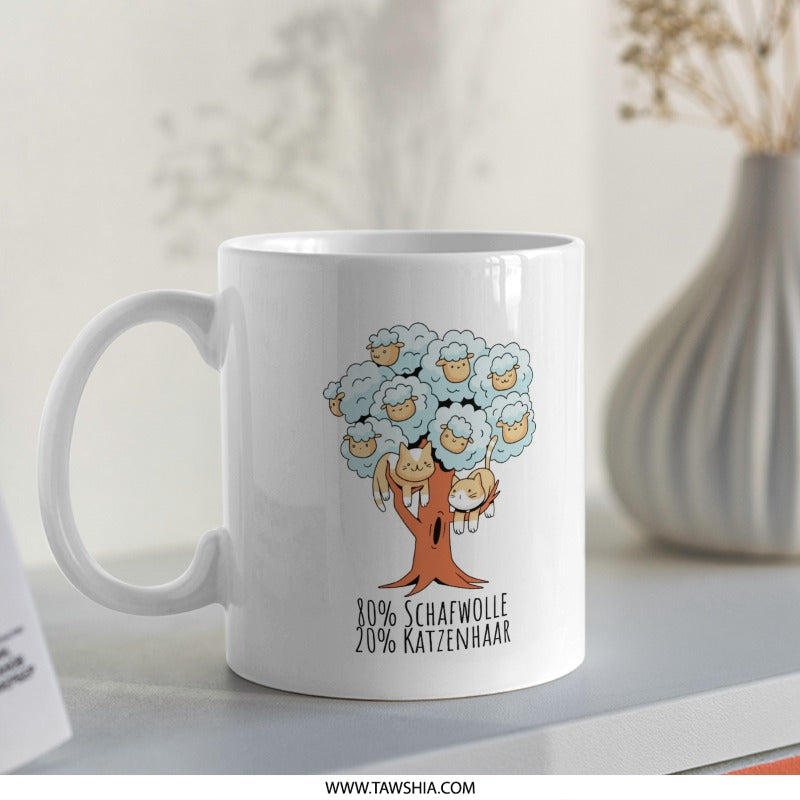 Cute Sheep and Cat Tree Design Mug product