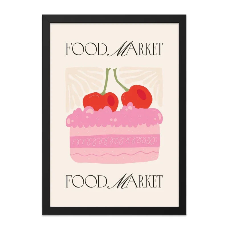 Food Market Wall Art, Cherry Cake Poster, Kitchen Print, Foodie Decor, Dessert Illustration, Sweet Treat Artwork, Modern Wall Decor - Tawshia