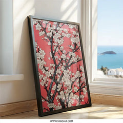 Cherry Blossom Tree Wall Art, Floral Art Print, Japanese Art, Pink Wall Decor, Ukiyo e Style, Home Decor Art, Elegant Wall Decor - Tawshia