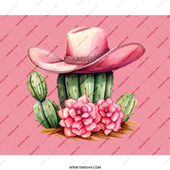 Pink Cowboy Hat Mouse Pad, Cactus Flowers Desk Decor, Western Office Accessories, Cute Desk Mat, Computer Mat, Gift Idea - Tawshia