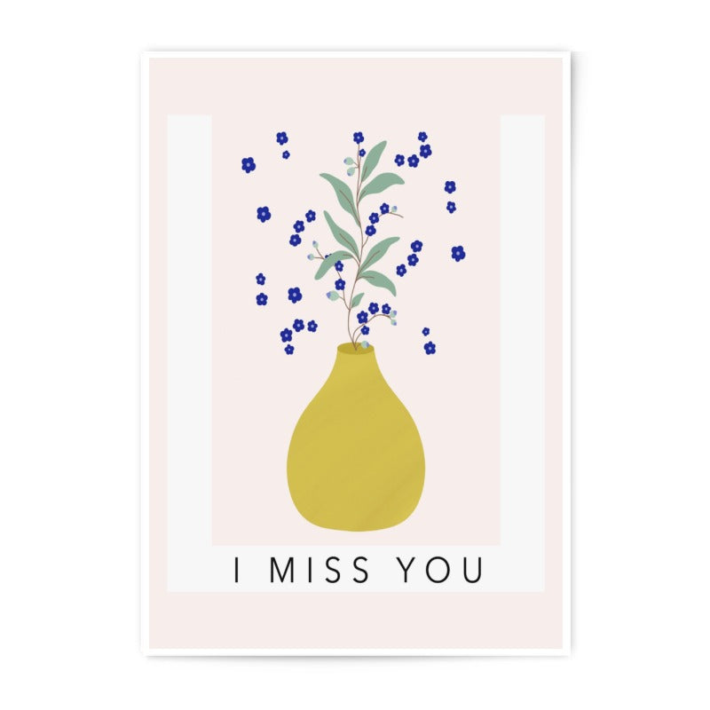 I Miss You Photographic Print, Floral Vase Art, Minimalist Wall Decor, Sentimental Gift, Blue Flower Art Print, Home Decor - Tawshia