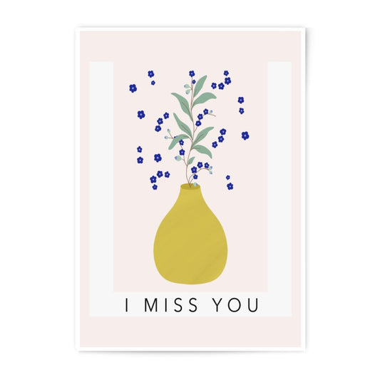 I Miss You Photographic Print, Floral Vase Art, Minimalist Wall Decor, Sentimental Gift, Blue Flower Art Print, Home Decor - Tawshia