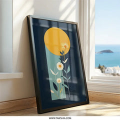 Floral Wall Art, Modern Flower Print, Botanical Home Decor, Abstract Sunflower Illustration, Minimalist Art Print, Circle and Floral Wall - Tawshia