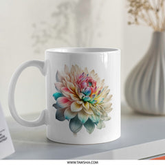 Floral Mug, Dahlia Flower Gift, Colorful Flower Coffee Cup, Botanical Art Mug, Unique Tea Cup, Gift for Her, Flower Lover Mug, Floral Art - Tawshia