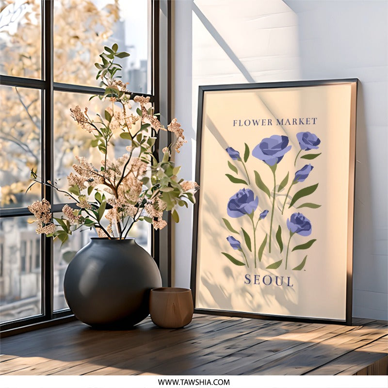 Seoul Flower Market Wall Art, Floral Print, Blue Rose, Modern Art, Botanical Decor, Home Decor, Wall Decor - Tawshia