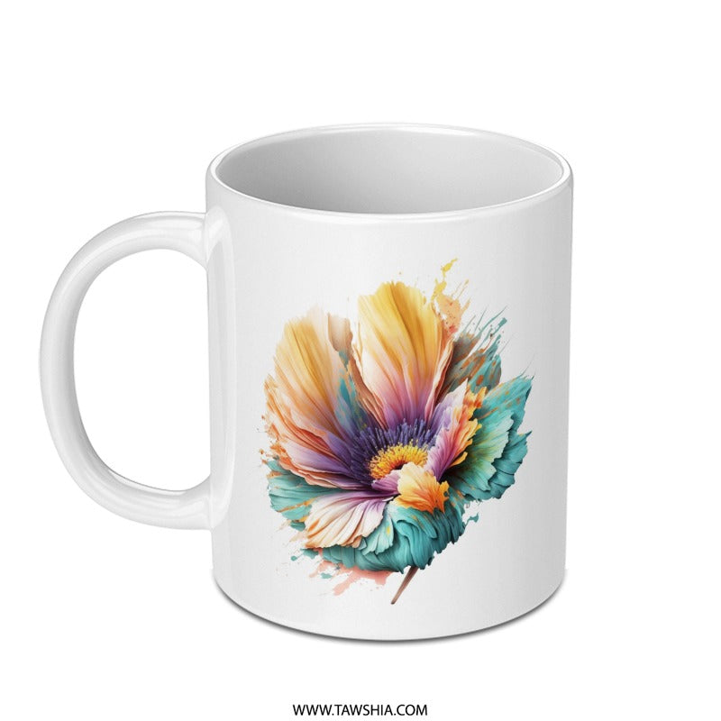 Floral Mug, Watercolor Flower Coffee Mug, Artistic Flower Gift Idea, Colorful Blossom Mug, Painterly Floral Mug, Beautiful Artistic Mug - Tawshia
