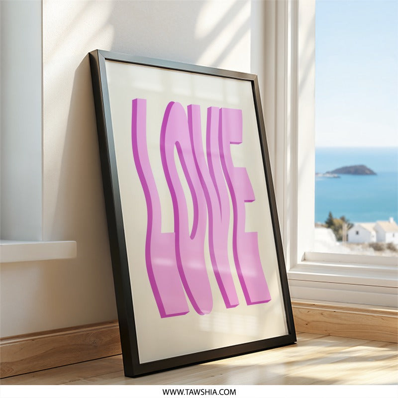 Pink Love Wall Art, Trendy Home Decor, Modern Art Print, Minimalist Poster, Aesthetic Room Decor, Gift Idea, Framed Art, Love Print - Tawshia