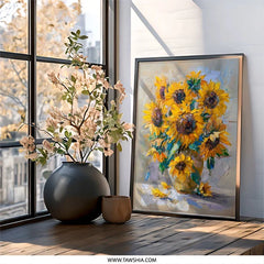 Sunflower Wall Art, Floral Painting, Flower Wall Decor, Botanical Art Print, Impressionist Artwork, Summer Home Decor, Housewarming Gift - Tawshia