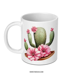 Cactus Mug, Floral Cactus, Desert Mug, Pink Flowers Mug, Succulent Mug, Nature Inspired Mug, Botanical Mug, Unique Mug - Tawshia
