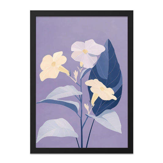Floral Wall Art, Trumpet Flower Print, Botanical Art Print, Yellow Flowers Decor, Purple Background, Nature Inspired Wall Decor - Tawshia