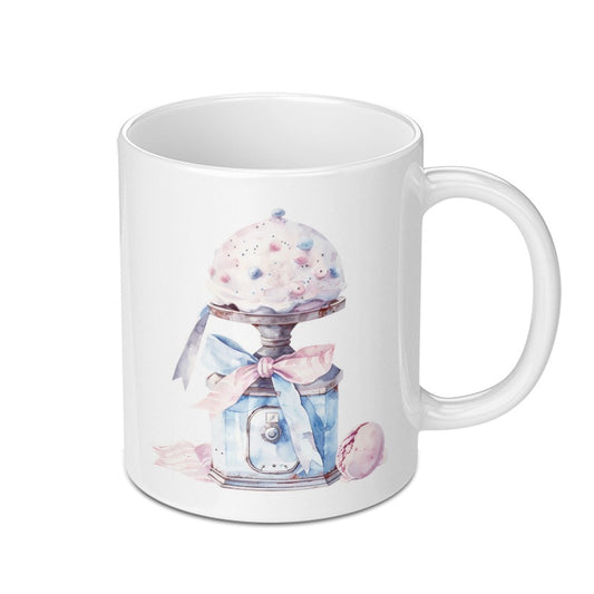 Watercolor Cake Safe Mug, Whimsical Foodie Gift, Pink Blue Kitchen Decor, Cute Bakery Lover Coffee Cup, Unique Art Gift Mug - Tawshia