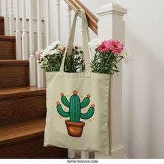 Cactus Tote Bag, Blooming Desert Tote, Cute Plant Bag, Unique Gift Tote, Illustrated Tote Bag, Eco Friendly Tote Bag - Tawshia