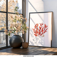 Red Leaves Wall Art, Botanical Print, Home Decor, Modern Wall Decor, Plant Art, Minimalist Art, Nature Inspired Art, Foliage Art - Tawshia