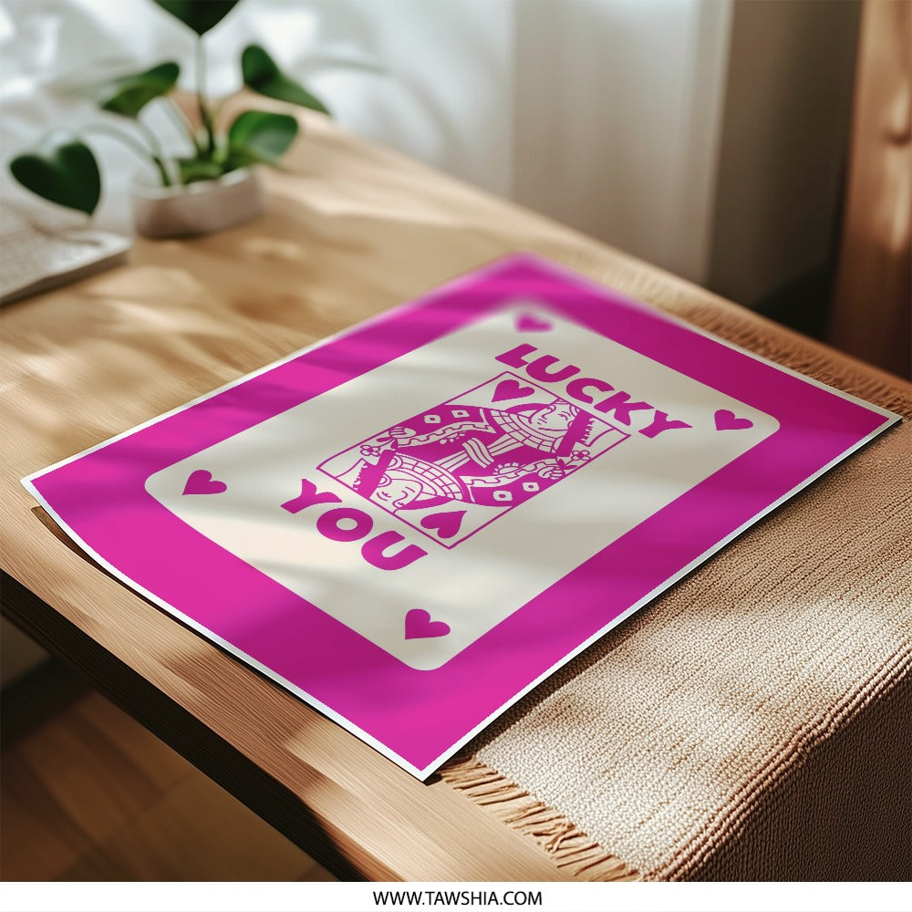 Lucky You Photographic Print, Queen of Hearts Card Wall Art, Aesthetic Room Decor, Trendy Wall Decor, Gift for Gambler, Playing Card Print - Tawshia