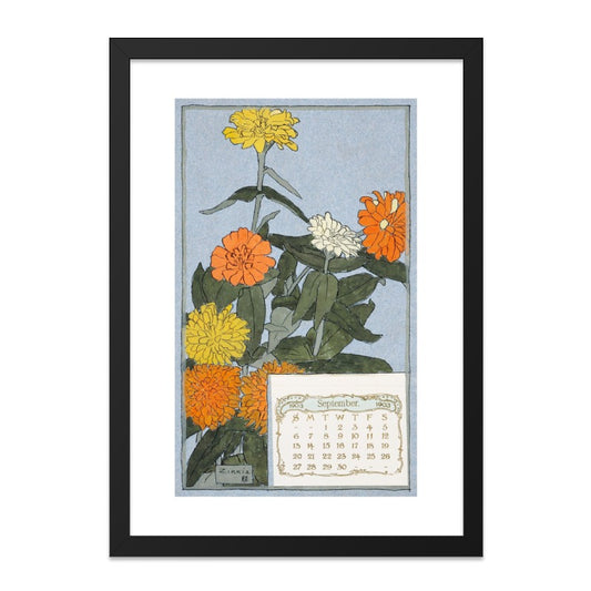 Zinnia Wall Art, Vintage Calendar, September 1903, Floral Wall Decor, Botanical Print, Colorful Flowers Wall Art - Tawshia
