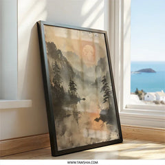 Misty Lake Wall Art, Mountain Landscape Print, Sunrise Wall Decor, Nature Scenery Art, Tranquil Home Decor, Calming Artwork - Tawshia