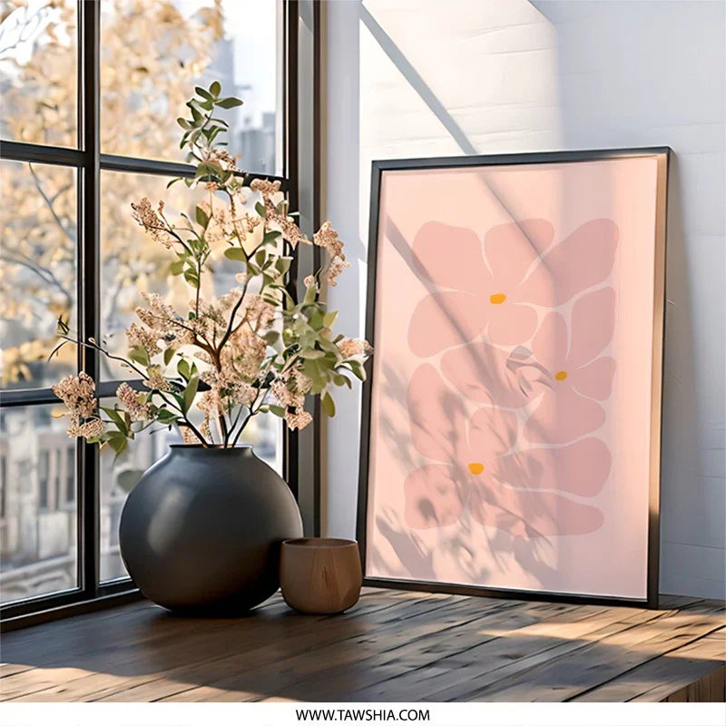 Pink Floral Wall Art, Abstract Flower Print, Modern Home Decor, Botanical Artwork, Minimalist Art Print, Floral Illustration - Tawshia