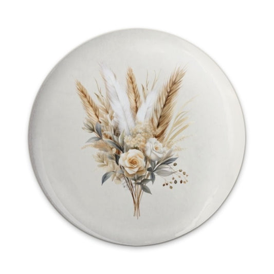 Boho Floral Pinback Button, Wheat and Rose Bouquet Button, Neutral Tone Button, Decorative Pin Button, Flower Arrangement Button - Tawshia