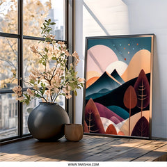 Mountain Landscape Wall Art, Abstract Mountain Print, Geometric Art Print, Modern Home Decor, Nature Scenery Art, Colorful Wall Hanging - Tawshia