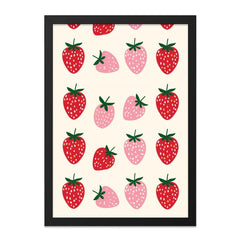 Strawberry Wall Art Print, Cute Kitchen Decor, Fruit Pattern Print, Modern Food Art, Playful Berry Design, Trendy Wall Decor - Tawshia