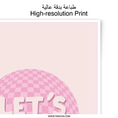 Lets Party Photographic Print, Pink Checkered Design, Fun Art Print, Party Decor, Celebration Art, Wall Decor, Trendy Aesthetic - Tawshia