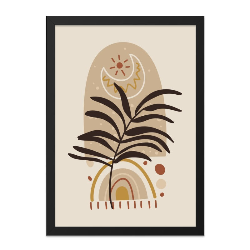 Boho Sun Moon Wall Art, Minimalist Plant Print, Neutral Tone Art, Celestial Home Decor, Modern Bohemian Wall Art, Framed Wall Art - Tawshia