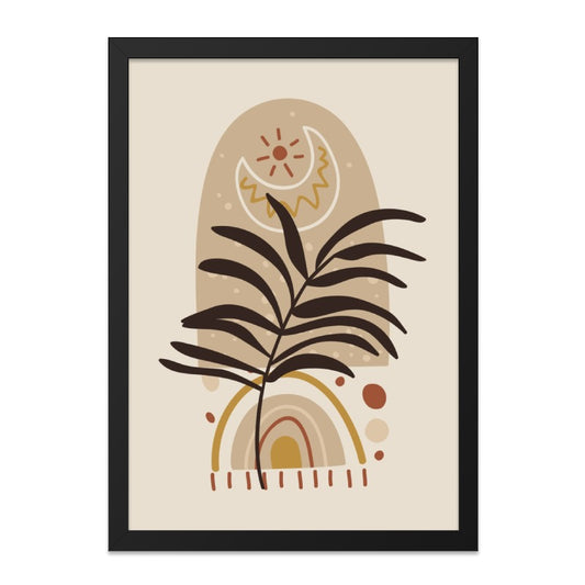 Boho Sun Moon Wall Art, Minimalist Plant Print, Neutral Tone Art, Celestial Home Decor, Modern Bohemian Wall Art, Framed Wall Art - Tawshia