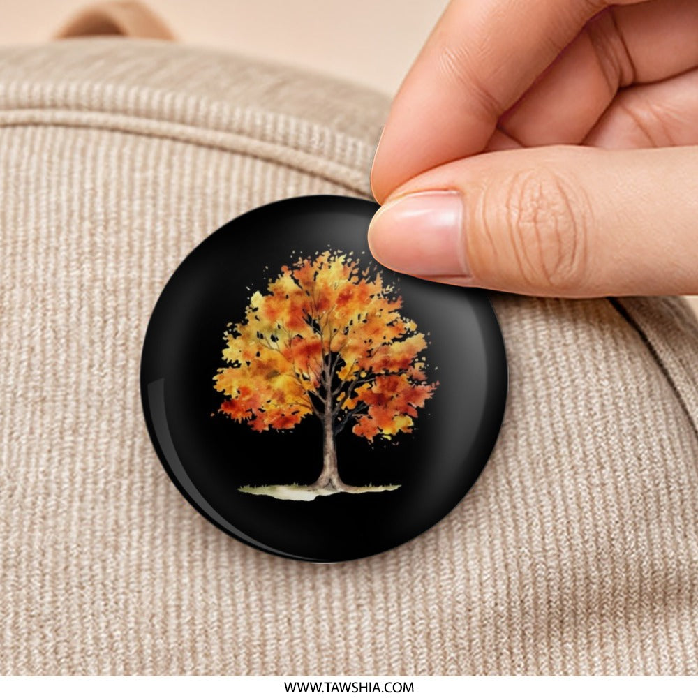 Fall Tree Pinback Button, Autumn Leaves Button, Watercolor Tree Button, Seasonal Gift, Nature Lover Pin, Colorful Tree Design - Tawshia