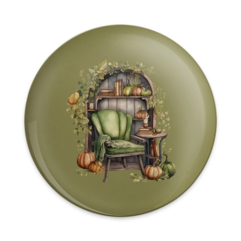 Autumn Reading Nook Pinback Button, Fall Decor Gift, Cozy Chair Badge, Pumpkin Lover Pin, Bookish Accessory, Thanksgiving Style Button - Tawshia