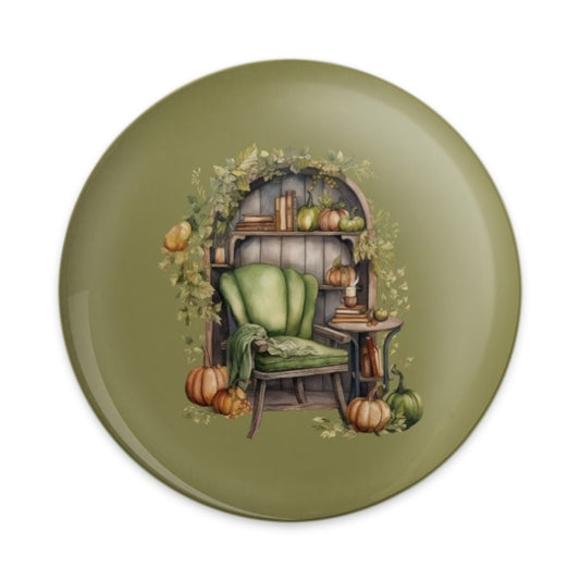 Autumn Reading Nook Pinback Button, Fall Decor Gift, Cozy Chair Badge, Pumpkin Lover Pin, Bookish Accessory, Thanksgiving Style Button - Tawshia