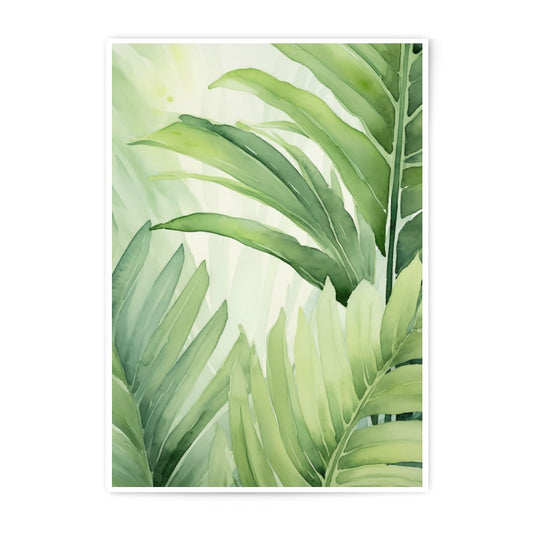Tropical Leaves Photographic Print, Green Leaf Wall Art, Watercolor Palm Leaves, Botanical Art Print, Lush Foliage Photo, Home Decor - Tawshia